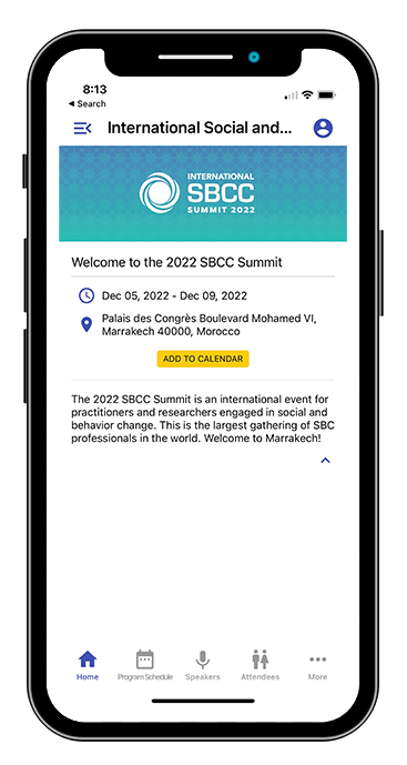 The SBCC Summit app as it appears on a smartphone